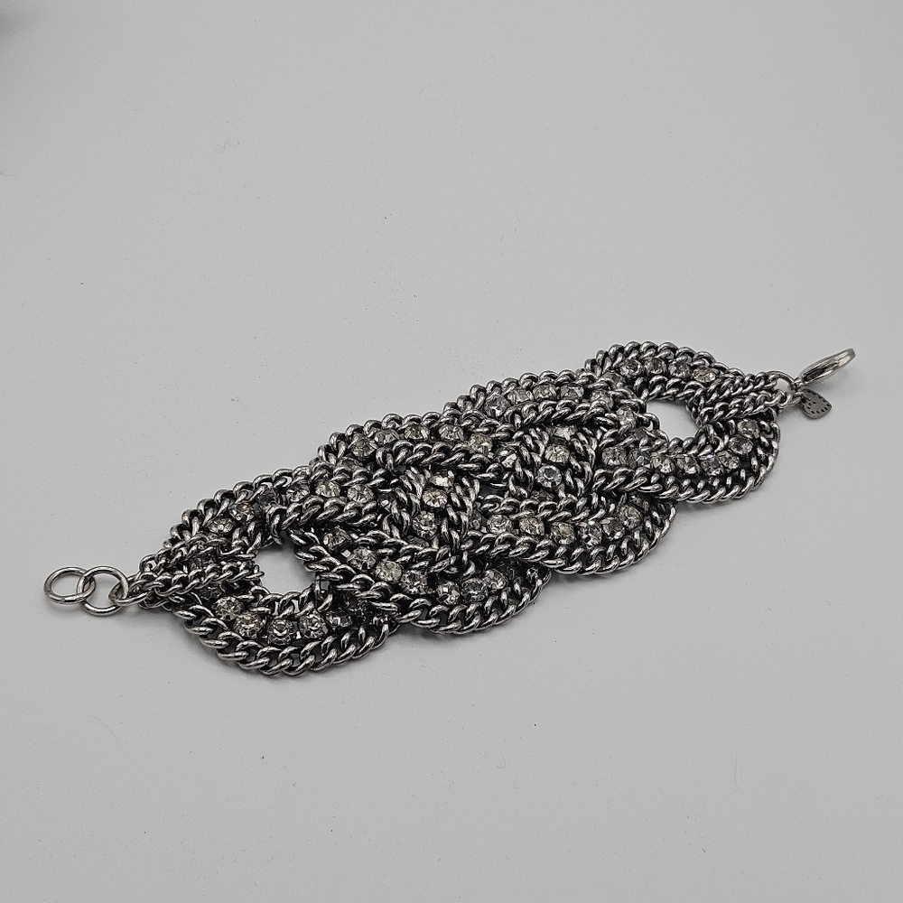 Stella & Dot wide braided chain bracelet with clear rhinestones